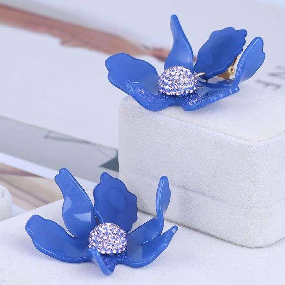 Lele Sadoughi Crystal Lily Clip-on Earrings - BLUE - Picture 3 of 4